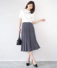 F1HGD04150 MK MICHEL KLEIN(小さいサイズ)(メゾン ドゥ サンク) 【小さいサイズ】幾何柄ジャージータックスカート/洗濯機で洗える ライトブルー