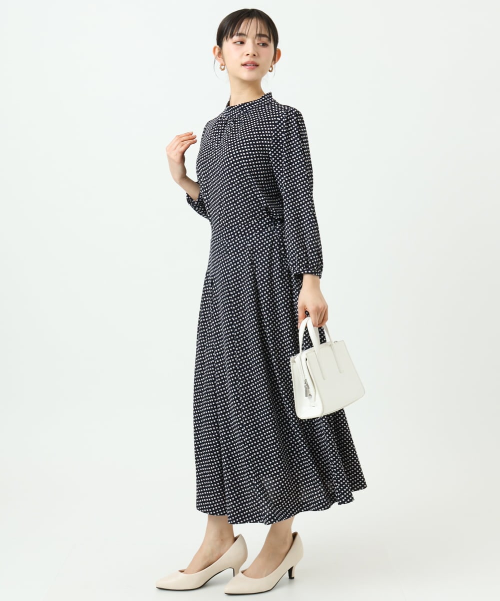 F1HGD04150 MK MICHEL KLEIN(小さいサイズ)(メゾン ドゥ サンク) 【小さいサイズ】幾何柄ジャージータックスカート/洗濯機で洗える ライトブルー