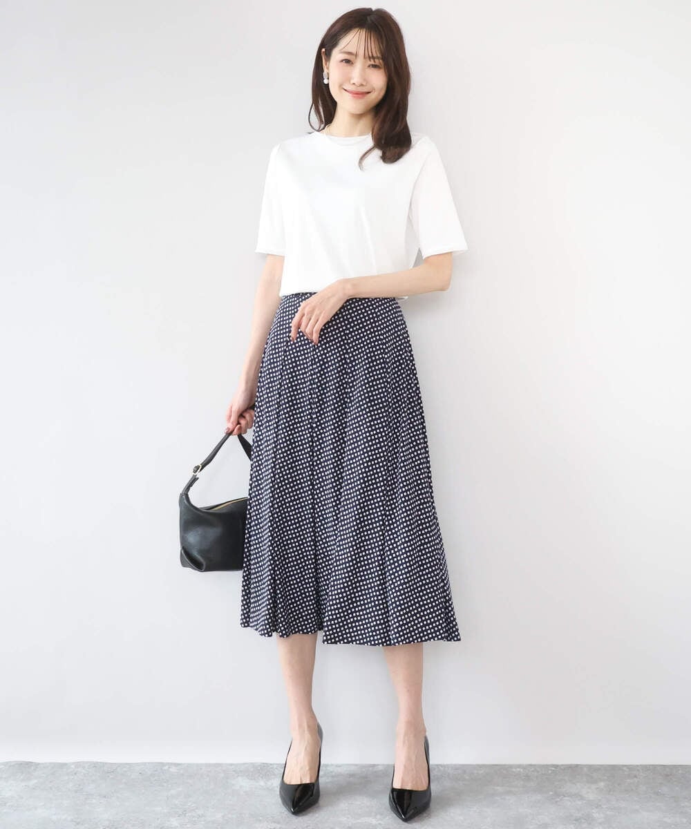 F1HGD04150 MK MICHEL KLEIN(小さいサイズ)(メゾン ドゥ サンク) 【小さいサイズ】幾何柄ジャージータックスカート/洗濯機で洗える ライトブルー