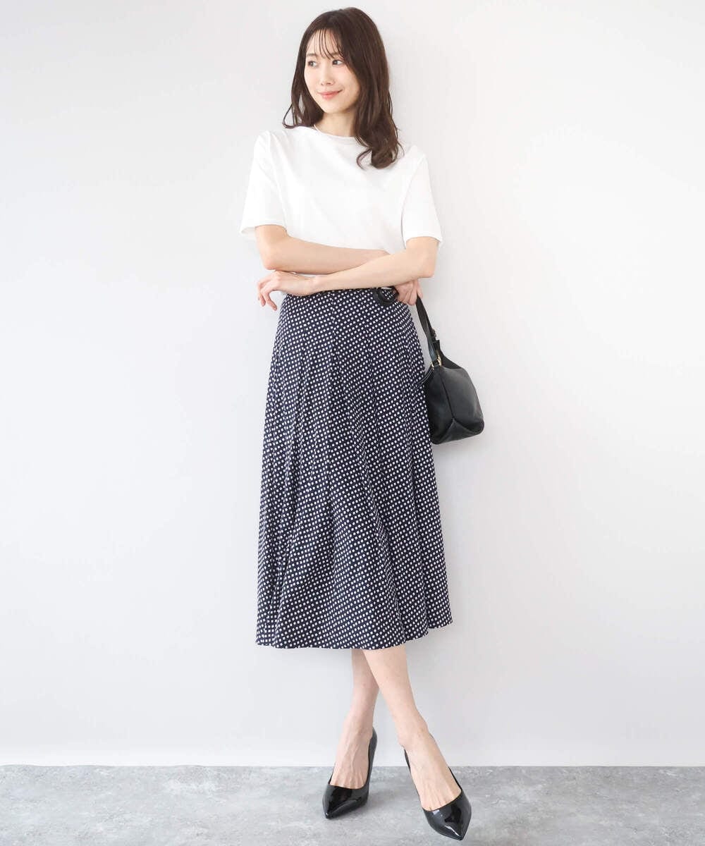 F1HGD04150 MK MICHEL KLEIN(小さいサイズ)(メゾン ドゥ サンク) 【小さいサイズ】幾何柄ジャージータックスカート/洗濯機で洗える ライトブルー