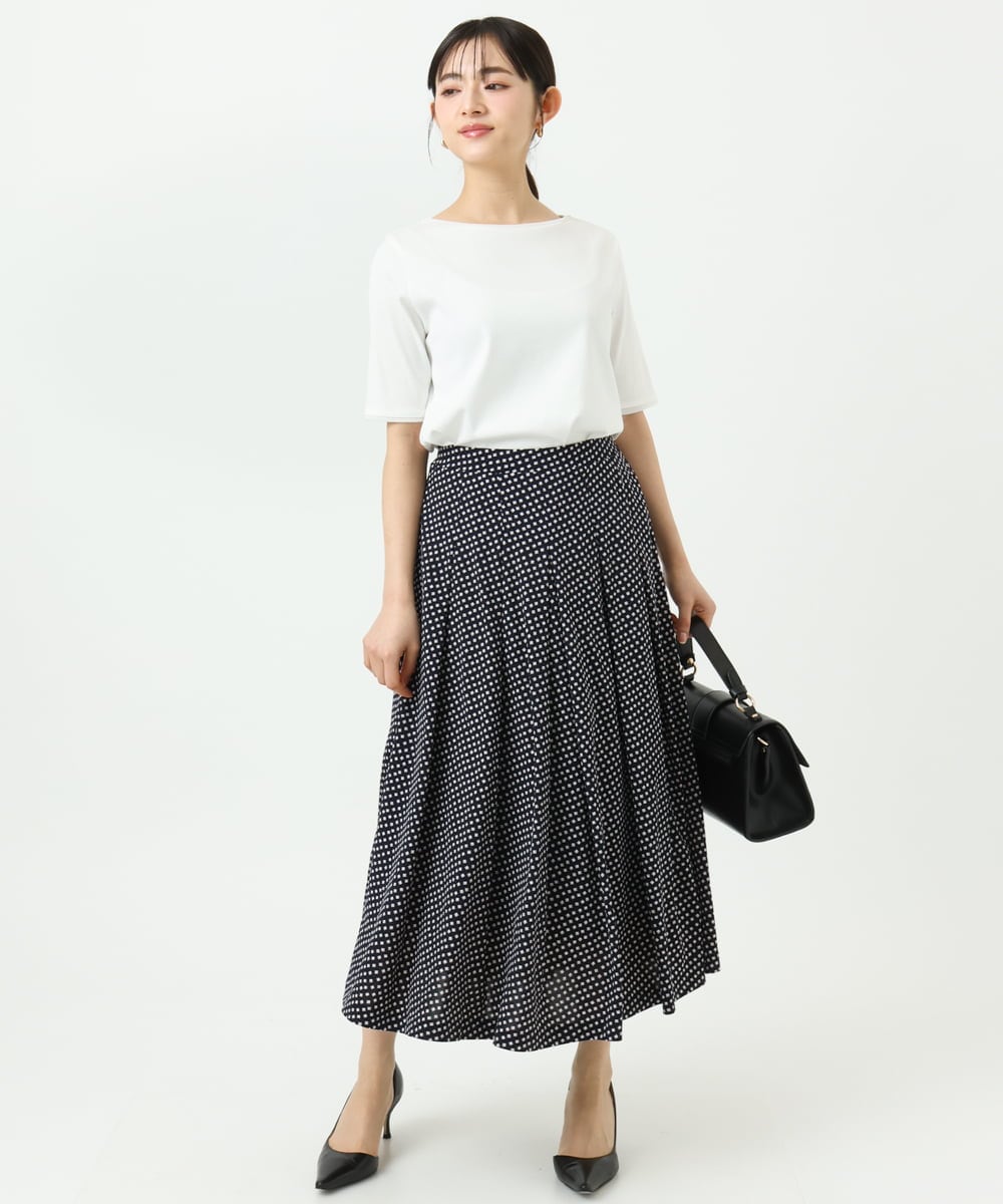 F1HGD04150 MK MICHEL KLEIN(小さいサイズ)(メゾン ドゥ サンク) 【小さいサイズ】幾何柄ジャージータックスカート/洗濯機で洗える ライトブルー