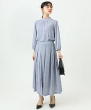 F1HGD04150 MK MICHEL KLEIN(小さいサイズ)(メゾン ドゥ サンク) 【小さいサイズ】幾何柄ジャージータックスカート/洗濯機で洗える ライトブルー