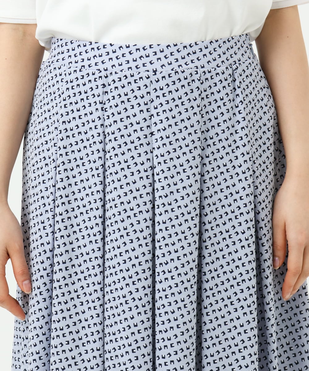 F1HGD04150 MK MICHEL KLEIN(小さいサイズ)(メゾン ドゥ サンク) 【小さいサイズ】幾何柄ジャージータックスカート/洗濯機で洗える ライトブルー