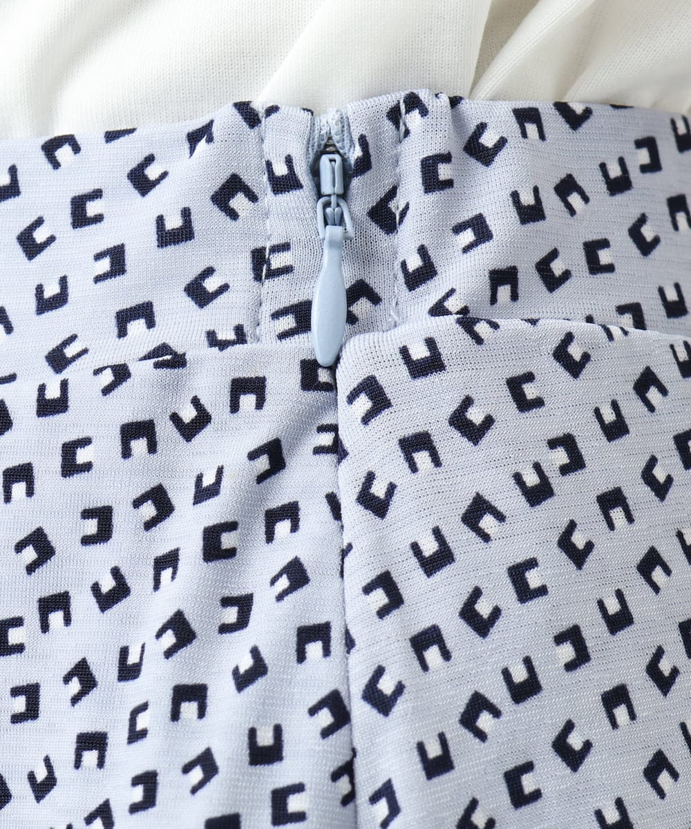 F1HGD04150 MK MICHEL KLEIN(小さいサイズ)(メゾン ドゥ サンク) 【小さいサイズ】幾何柄ジャージータックスカート/洗濯機で洗える ライトブルー