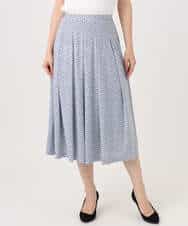 F1HGD04150 MK MICHEL KLEIN(小さいサイズ)(メゾン ドゥ サンク) 【小さいサイズ】幾何柄ジャージータックスカート/洗濯機で洗える ライトブルー