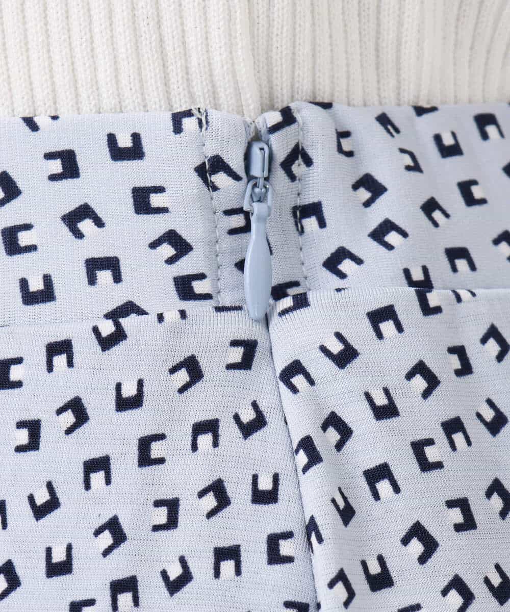 F1HGD04150 MK MICHEL KLEIN(小さいサイズ)(メゾン ドゥ サンク) 【小さいサイズ】幾何柄ジャージータックスカート/洗濯機で洗える ライトブルー