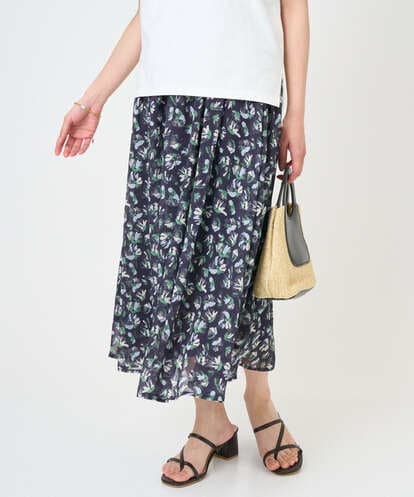 F1HGD05140 MK MICHEL KLEIN(小さいサイズ) 【小さいサイズ】花柄シフォンスカート/洗える/丈の長さが選べる/洗濯機で洗える/セットアップ対応