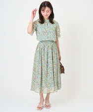 F1HGD05140 MK MICHEL KLEIN(小さいサイズ)(メゾン ドゥ サンク) 【小さいサイズ】花柄シフォンスカート/洗える/丈の長さが選べる/洗濯機で洗える/セットアップ対応 ネイビー