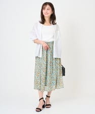 F1HGD05140 MK MICHEL KLEIN(小さいサイズ)(メゾン ドゥ サンク) 【小さいサイズ】花柄シフォンスカート/洗える/丈の長さが選べる/洗濯機で洗える/セットアップ対応 ネイビー