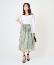F1HGD05140 MK MICHEL KLEIN(小さいサイズ)(メゾン ドゥ サンク) 【小さいサイズ】花柄シフォンスカート/洗える/丈の長さが選べる/洗濯機で洗える/セットアップ対応 ネイビー