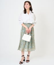 F1HGD05140 MK MICHEL KLEIN(小さいサイズ)(メゾン ドゥ サンク) 【小さいサイズ】花柄シフォンスカート/洗える/丈の長さが選べる/洗濯機で洗える/セットアップ対応 ネイビー