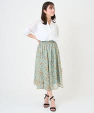 F1HGD05140 MK MICHEL KLEIN(小さいサイズ)(メゾン ドゥ サンク) 【小さいサイズ】花柄シフォンスカート/洗える/丈の長さが選べる/洗濯機で洗える/セットアップ対応 ネイビー