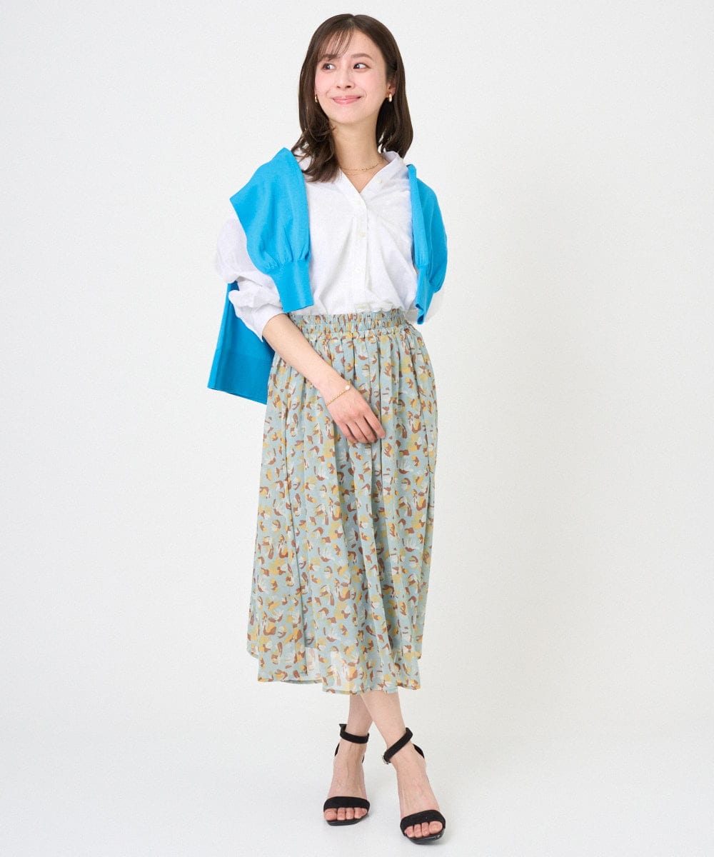 F1HGD05140 MK MICHEL KLEIN(小さいサイズ)(メゾン ドゥ サンク) 【小さいサイズ】花柄シフォンスカート/洗える/丈の長さが選べる/洗濯機で洗える/セットアップ対応 ネイビー