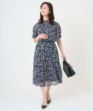 F1HGD05140 MK MICHEL KLEIN(小さいサイズ)(メゾン ドゥ サンク) 【小さいサイズ】花柄シフォンスカート/洗える/丈の長さが選べる/洗濯機で洗える/セットアップ対応 ネイビー