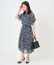 F1HGD05140 MK MICHEL KLEIN(小さいサイズ)(メゾン ドゥ サンク) 【小さいサイズ】花柄シフォンスカート/洗える/丈の長さが選べる/洗濯機で洗える/セットアップ対応 ネイビー