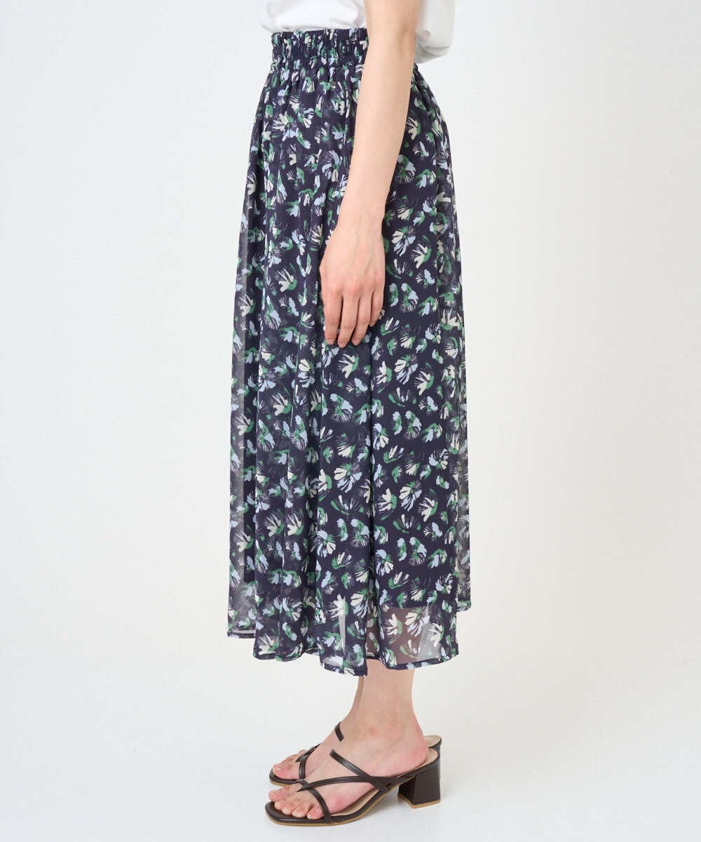 F1HGD05140 MK MICHEL KLEIN(小さいサイズ)(メゾン ドゥ サンク) 【小さいサイズ】花柄シフォンスカート/洗える/丈の長さが選べる/洗濯機で洗える/セットアップ対応 ネイビー