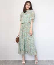 F1HGD05140 MK MICHEL KLEIN(小さいサイズ)(メゾン ドゥ サンク) 【小さいサイズ】花柄シフォンスカート/洗える/丈の長さが選べる/洗濯機で洗える/セットアップ対応 ネイビー