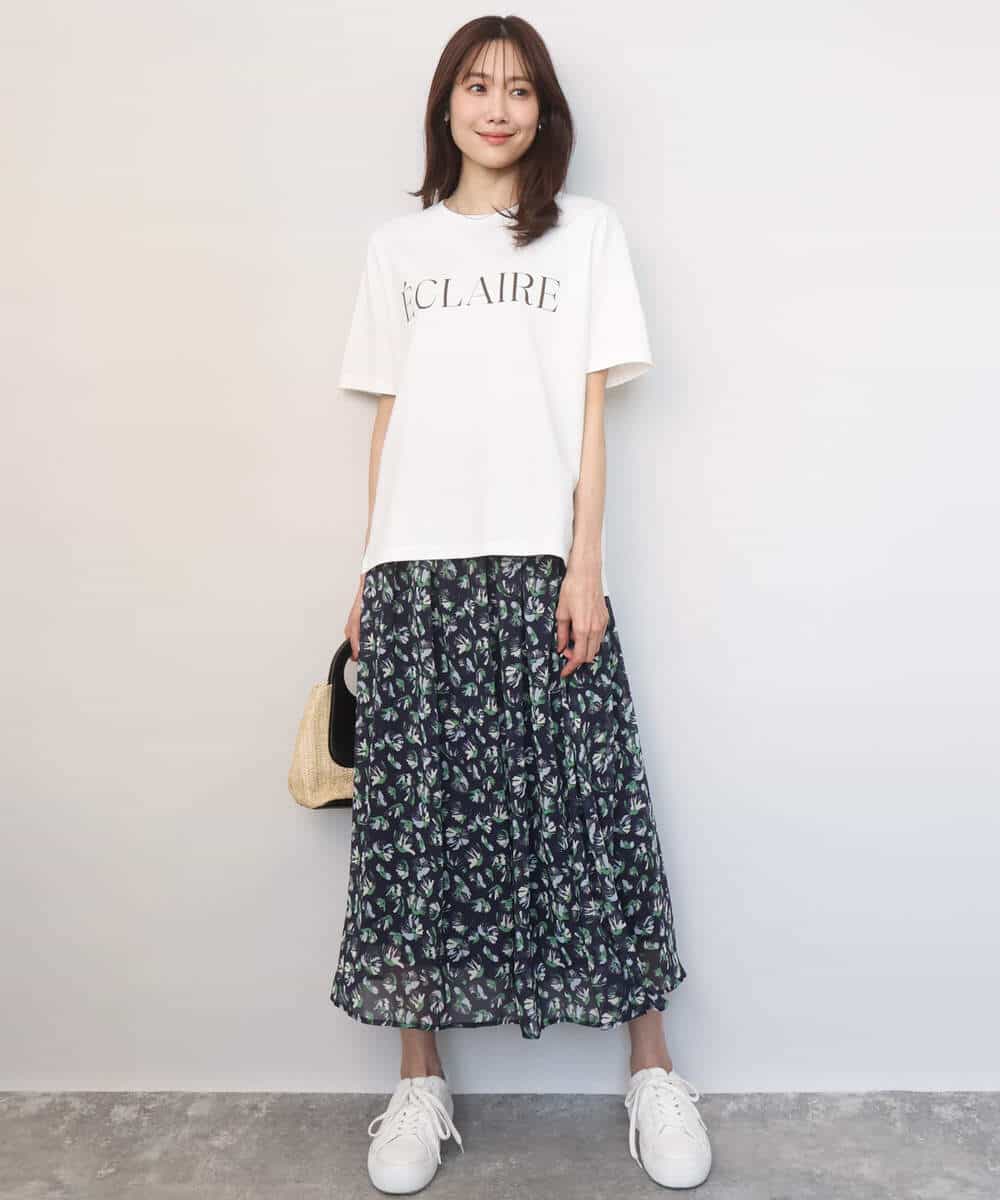 F1HGD05140 MK MICHEL KLEIN(小さいサイズ)(メゾン ドゥ サンク) 【小さいサイズ】花柄シフォンスカート/洗える/丈の長さが選べる/洗濯機で洗える/セットアップ対応 ネイビー