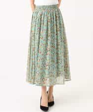 F1HGD05140 MK MICHEL KLEIN(小さいサイズ)(メゾン ドゥ サンク) 【小さいサイズ】花柄シフォンスカート/洗える/丈の長さが選べる/洗濯機で洗える/セットアップ対応 ネイビー