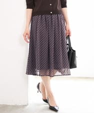 F1HGD06140 MK MICHEL KLEIN(小さいサイズ)(メゾン ドゥ サンク) 【小さいサイズ】幾何柄シフォンスカート/丈の長さが選べる/洗濯機で洗える/セットアップ対応 ブラウン