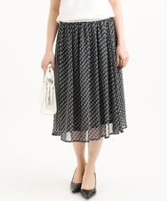 F1HGD06140 MK MICHEL KLEIN(小さいサイズ)(メゾン ドゥ サンク) 【小さいサイズ】幾何柄シフォンスカート/丈の長さが選べる/洗濯機で洗える/セットアップ対応 ブラック