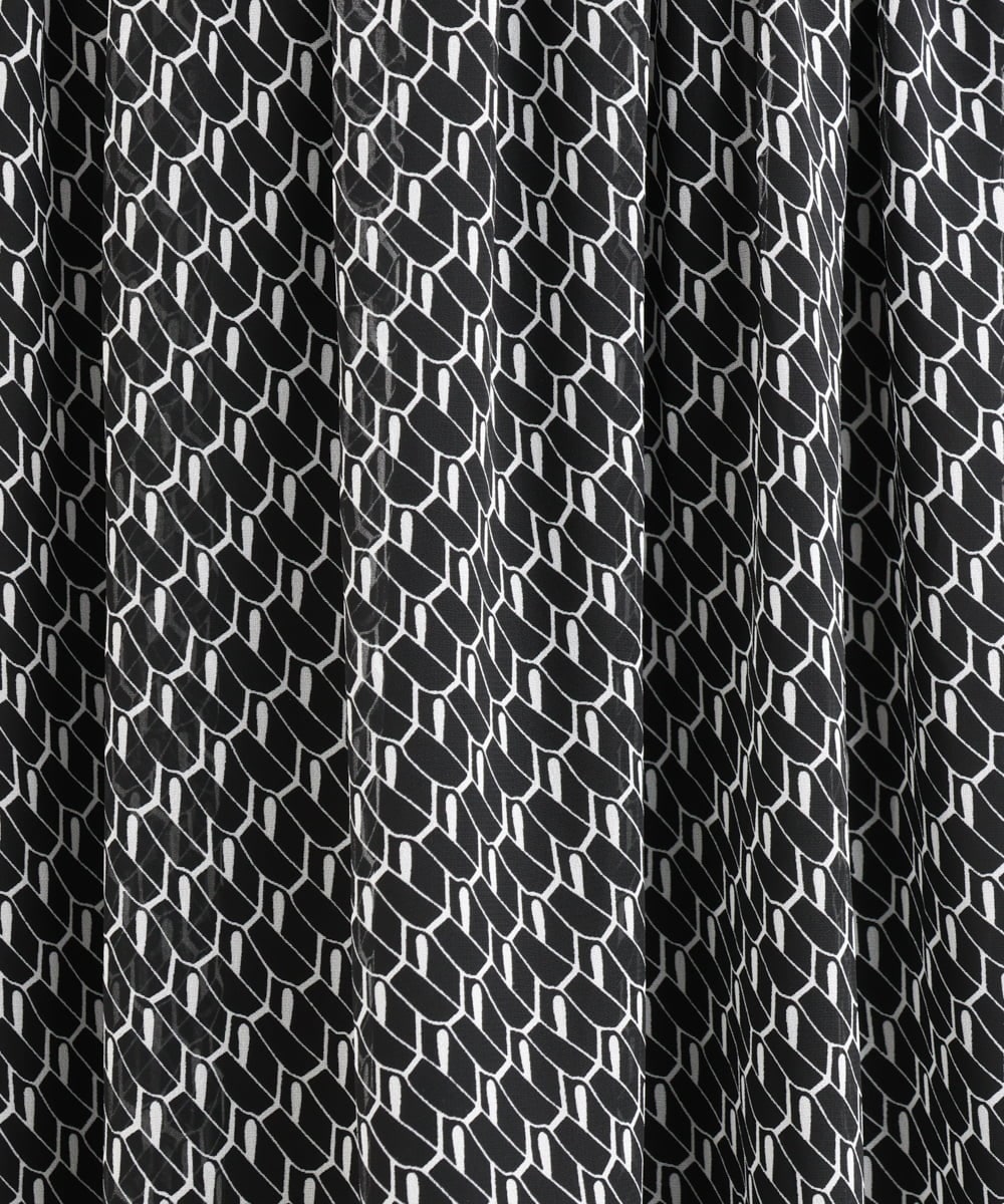 F1HGD06140 MK MICHEL KLEIN(小さいサイズ)(メゾン ドゥ サンク) 【小さいサイズ】幾何柄シフォンスカート/丈の長さが選べる/洗濯機で洗える/セットアップ対応 ブラック