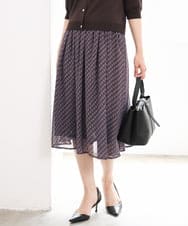 F1HGD06140 MK MICHEL KLEIN(小さいサイズ)(メゾン ドゥ サンク) 【小さいサイズ】幾何柄シフォンスカート/丈の長さが選べる/洗濯機で洗える/セットアップ対応 ブラック