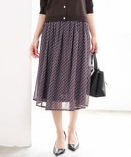 F1HGD06140 MK MICHEL KLEIN(小さいサイズ)(メゾン ドゥ サンク) 【小さいサイズ】幾何柄シフォンスカート/丈の長さが選べる/洗濯機で洗える/セットアップ対応 ブラック