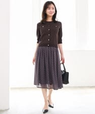 F1HGD06140 MK MICHEL KLEIN(小さいサイズ)(メゾン ドゥ サンク) 【小さいサイズ】幾何柄シフォンスカート/丈の長さが選べる/洗濯機で洗える/セットアップ対応 ブラック