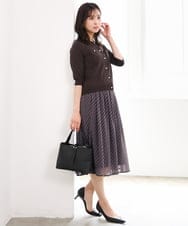 F1HGD06140 MK MICHEL KLEIN(小さいサイズ)(メゾン ドゥ サンク) 【小さいサイズ】幾何柄シフォンスカート/丈の長さが選べる/洗濯機で洗える/セットアップ対応 ブラック