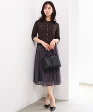 F1HGD06140 MK MICHEL KLEIN(小さいサイズ)(メゾン ドゥ サンク) 【小さいサイズ】幾何柄シフォンスカート/丈の長さが選べる/洗濯機で洗える/セットアップ対応 ブラック