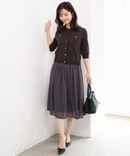F1HGD06140 MK MICHEL KLEIN(小さいサイズ)(メゾン ドゥ サンク) 【小さいサイズ】幾何柄シフォンスカート/丈の長さが選べる/洗濯機で洗える/セットアップ対応 ブラック