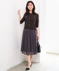 F1HGD06140 MK MICHEL KLEIN(小さいサイズ)(メゾン ドゥ サンク) 【小さいサイズ】幾何柄シフォンスカート/丈の長さが選べる/洗濯機で洗える/セットアップ対応 ブラック