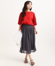 F1HGD06140 MK MICHEL KLEIN(小さいサイズ)(メゾン ドゥ サンク) 【小さいサイズ】幾何柄シフォンスカート/丈の長さが選べる/洗濯機で洗える/セットアップ対応 ブラック