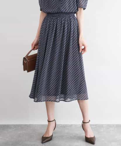 F1HGD06140 MK MICHEL KLEIN(小さいサイズ) 【小さいサイズ】幾何柄シフォンスカート/丈の長さが選べる/洗濯機で洗える/セットアップ対応