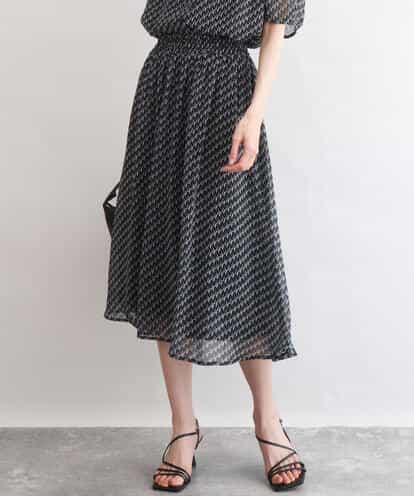 F1HGD06140 MK MICHEL KLEIN(小さいサイズ) 【小さいサイズ】幾何柄シフォンスカート/丈の長さが選べる/洗濯機で洗える/セットアップ対応
