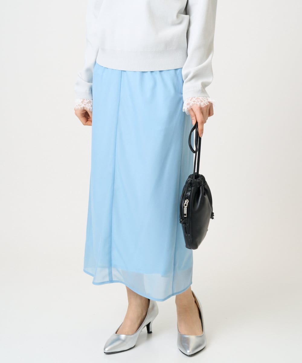 F1HGD20150 MK MICHEL KLEIN(小さいサイズ)(メゾン ドゥ サンク) オーガンジートリコットシアータイトスカート/洗える ライトブルー