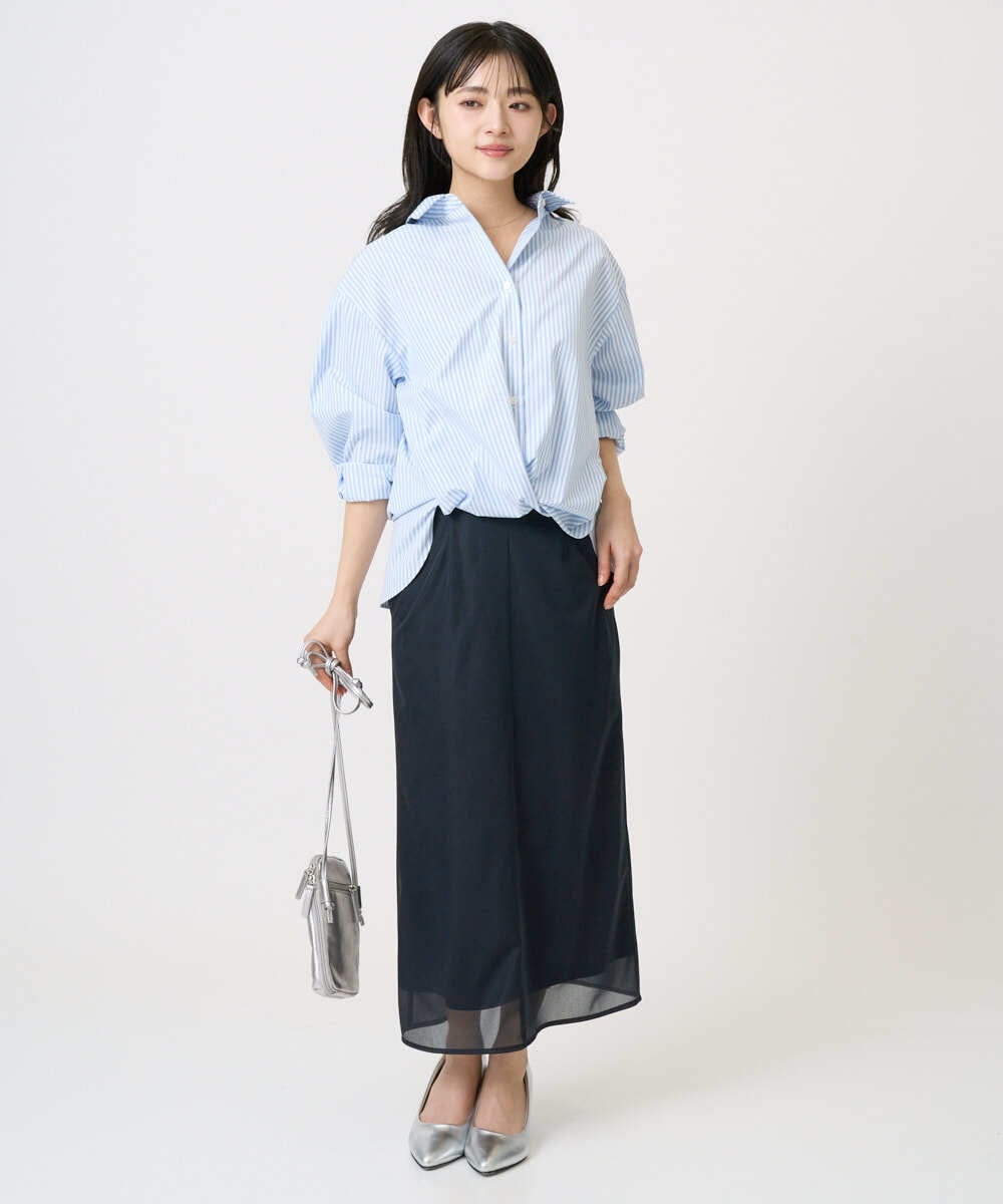 F1HGD20150 MK MICHEL KLEIN(小さいサイズ)(メゾン ドゥ サンク) オーガンジートリコットシアータイトスカート/洗える ライトブルー