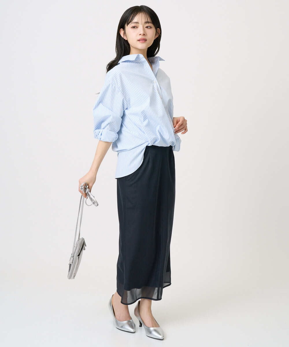 F1HGD20150 MK MICHEL KLEIN(小さいサイズ)(メゾン ドゥ サンク) オーガンジートリコットシアータイトスカート/洗える ライトブルー