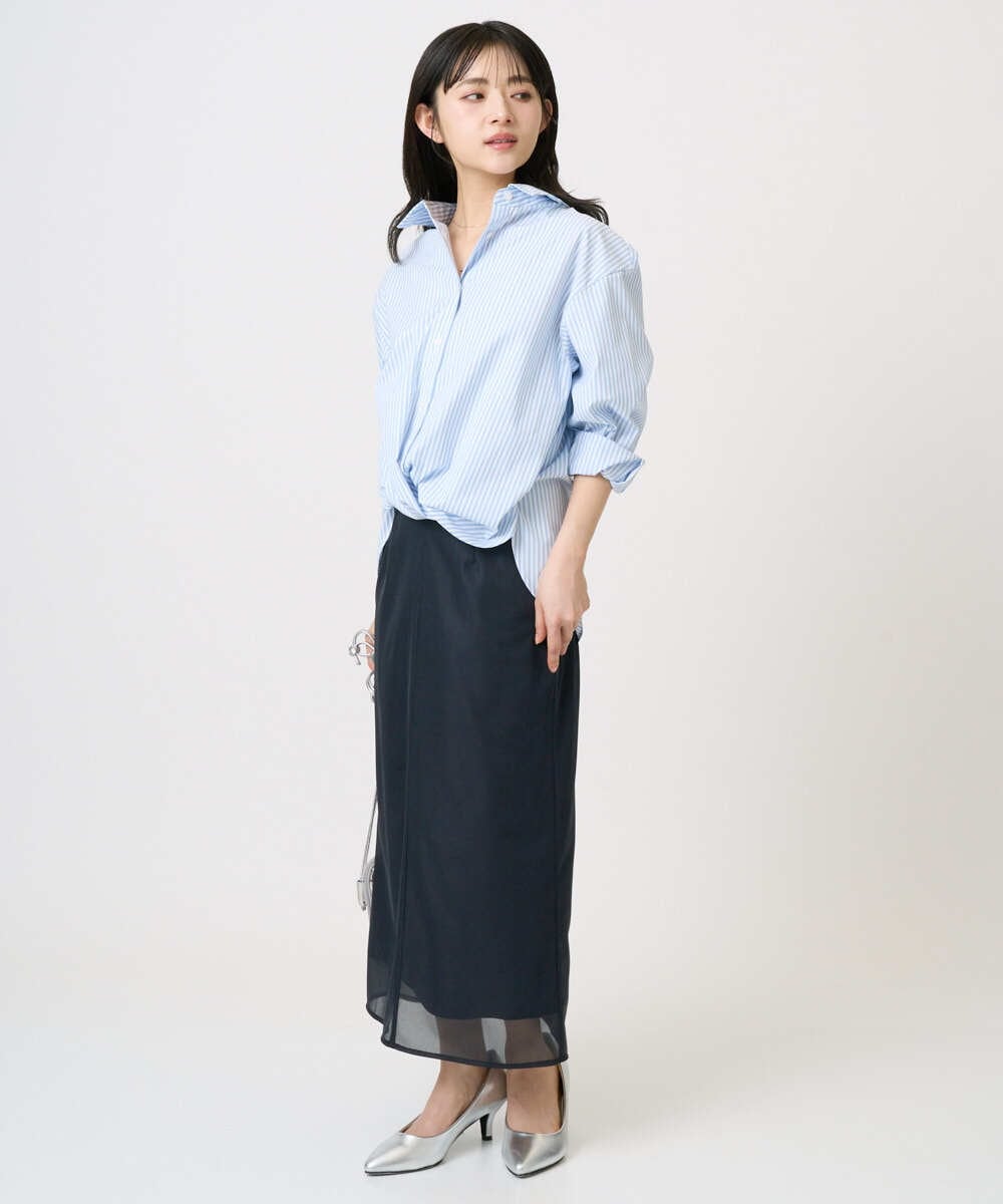 F1HGD20150 MK MICHEL KLEIN(小さいサイズ)(メゾン ドゥ サンク) オーガンジートリコットシアータイトスカート/洗える ライトブルー