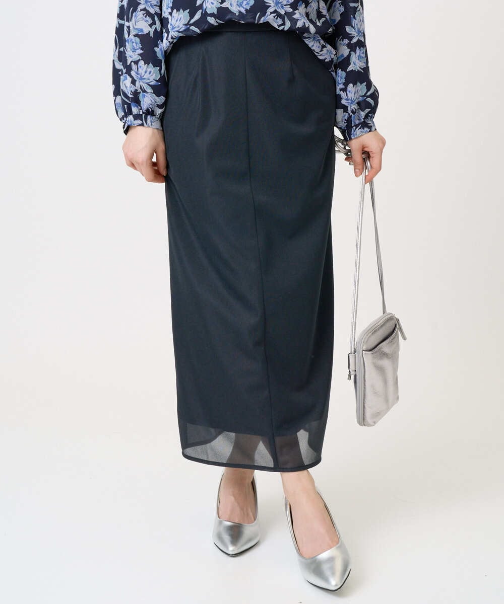 F1HGD20150 MK MICHEL KLEIN(小さいサイズ)(メゾン ドゥ サンク) オーガンジートリコットシアータイトスカート/洗える ライトブルー