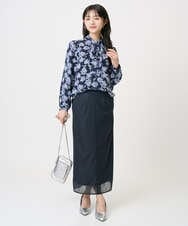 F1HGD20150 MK MICHEL KLEIN(小さいサイズ)(メゾン ドゥ サンク) オーガンジートリコットシアータイトスカート/洗える ライトブルー