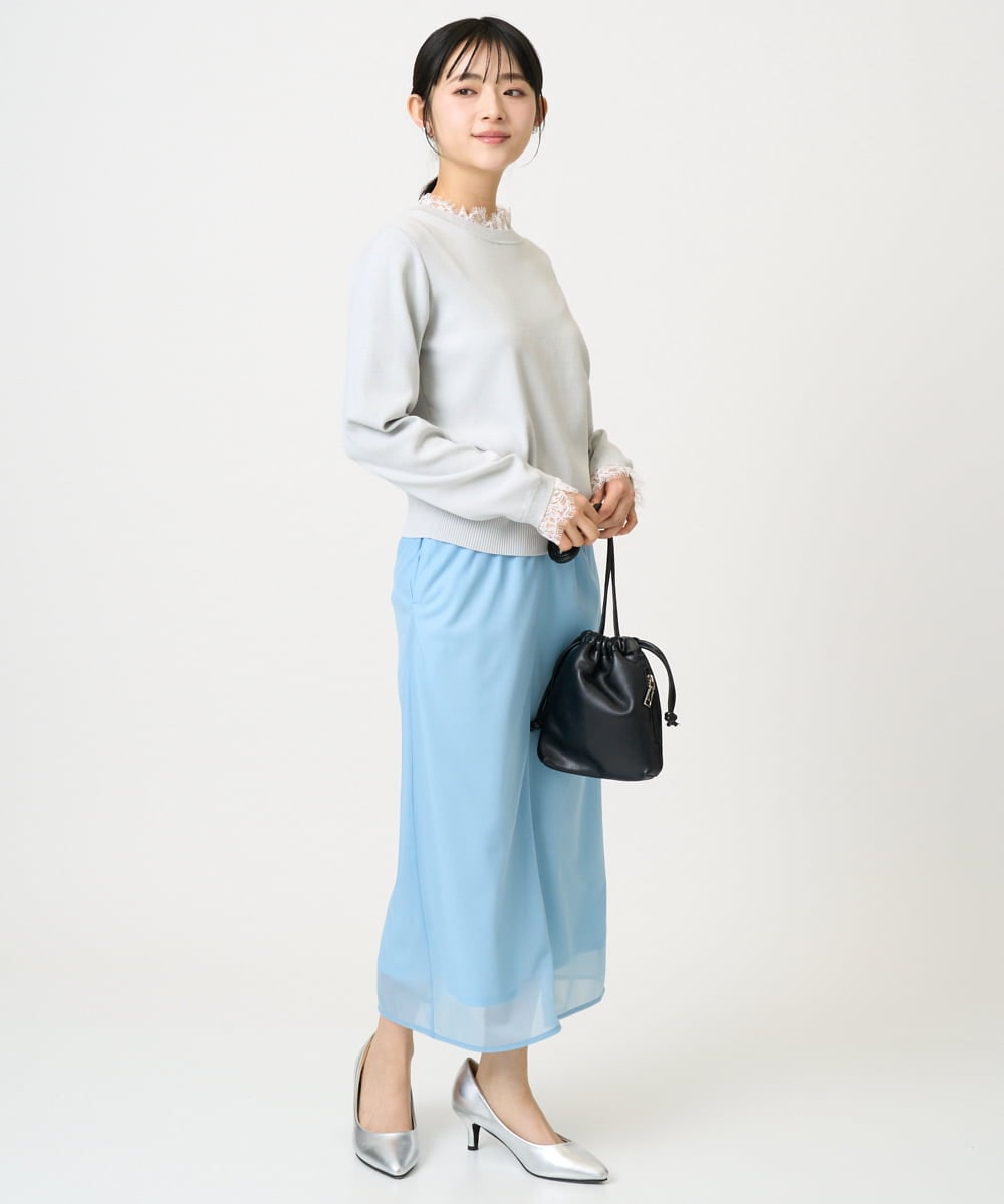 F1HGD20150 MK MICHEL KLEIN(小さいサイズ)(メゾン ドゥ サンク) オーガンジートリコットシアータイトスカート/洗える ライトブルー