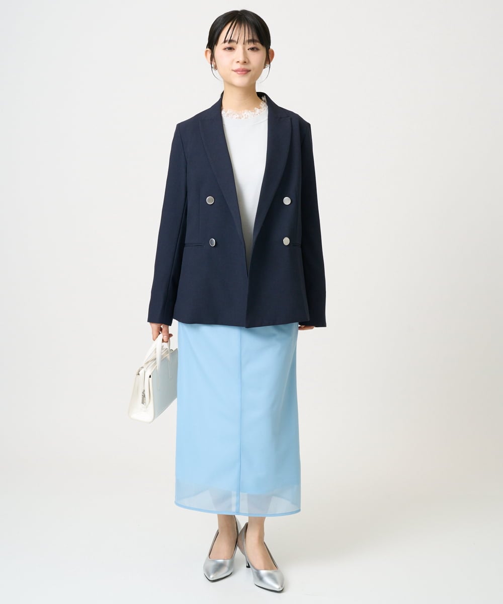 F1HGD20150 MK MICHEL KLEIN(小さいサイズ)(メゾン ドゥ サンク) オーガンジートリコットシアータイトスカート/洗える ライトブルー