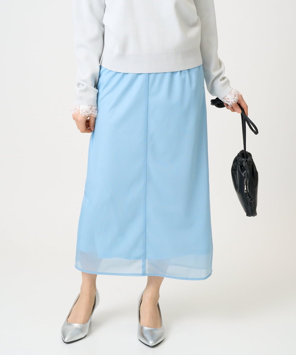 F1HGD20150 MK MICHEL KLEIN(小さいサイズ)(メゾン ドゥ サンク) オーガンジートリコットシアータイトスカート/洗える ライトブルー