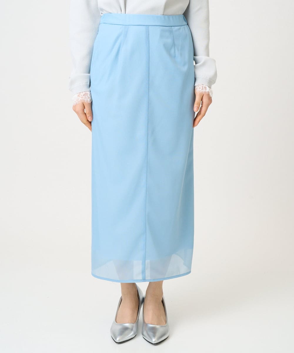F1HGD20150 MK MICHEL KLEIN(小さいサイズ)(メゾン ドゥ サンク) オーガンジートリコットシアータイトスカート/洗える ライトブルー