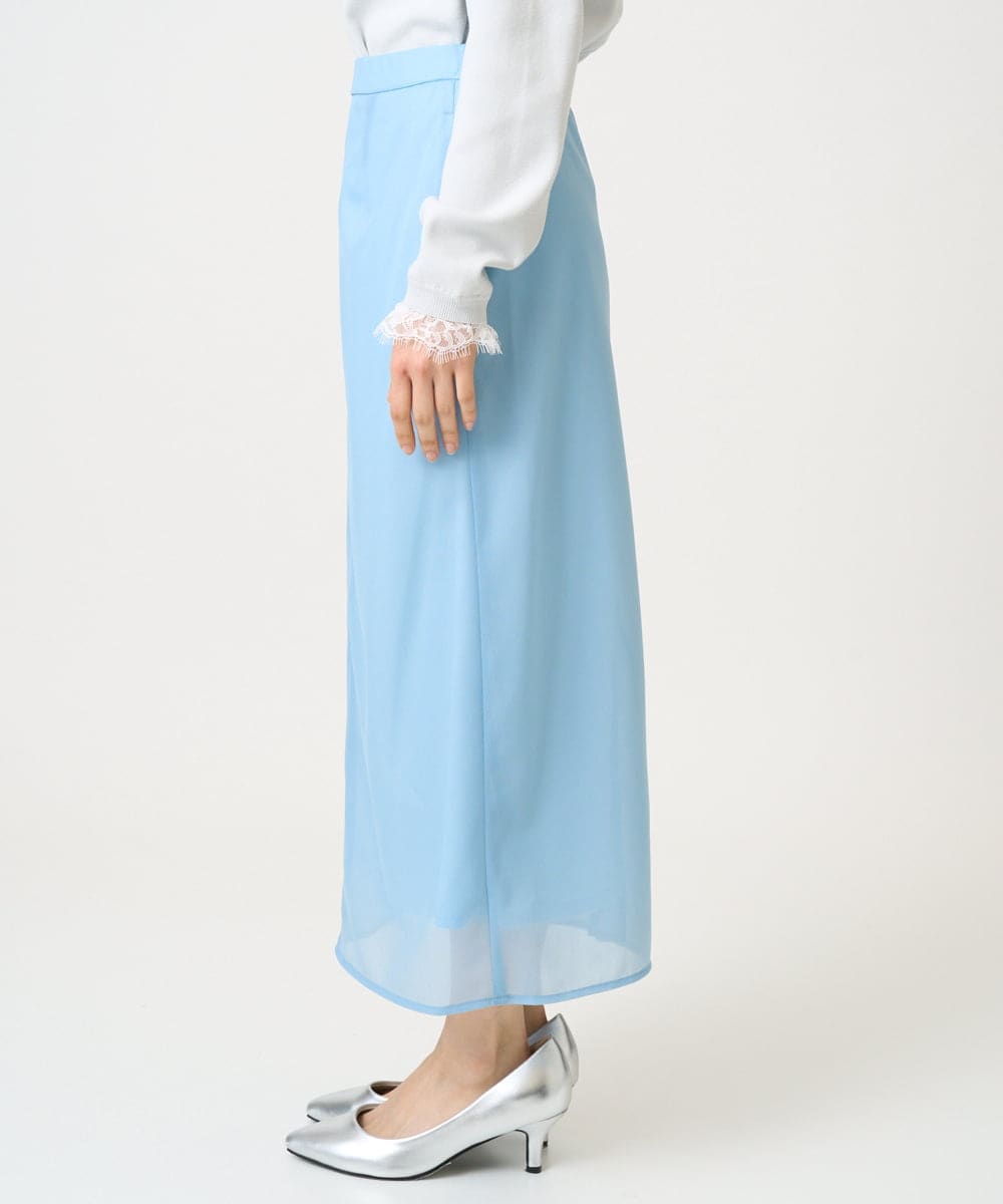 F1HGD20150 MK MICHEL KLEIN(小さいサイズ)(メゾン ドゥ サンク) オーガンジートリコットシアータイトスカート/洗える ライトブルー