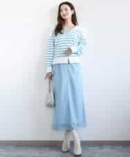 F1HGD20150 MK MICHEL KLEIN(小さいサイズ)(メゾン ドゥ サンク) オーガンジートリコットシアータイトスカート/洗える ネイビー