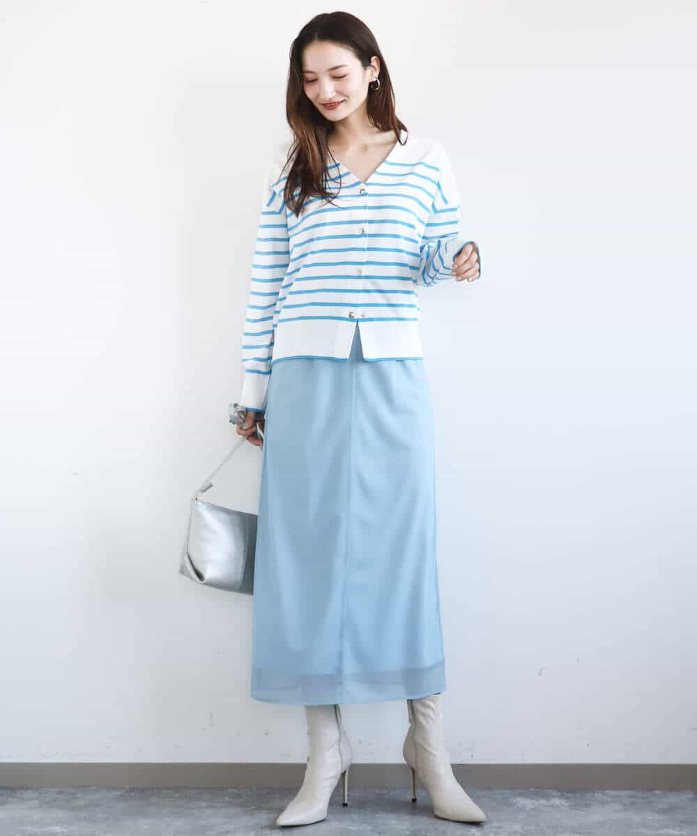 F1HGD20150 MK MICHEL KLEIN(小さいサイズ)(メゾン ドゥ サンク) オーガンジートリコットシアータイトスカート/洗える ネイビー