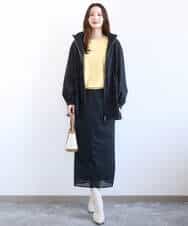 F1HGD20150 MK MICHEL KLEIN(小さいサイズ)(メゾン ドゥ サンク) オーガンジートリコットシアータイトスカート/洗える ネイビー